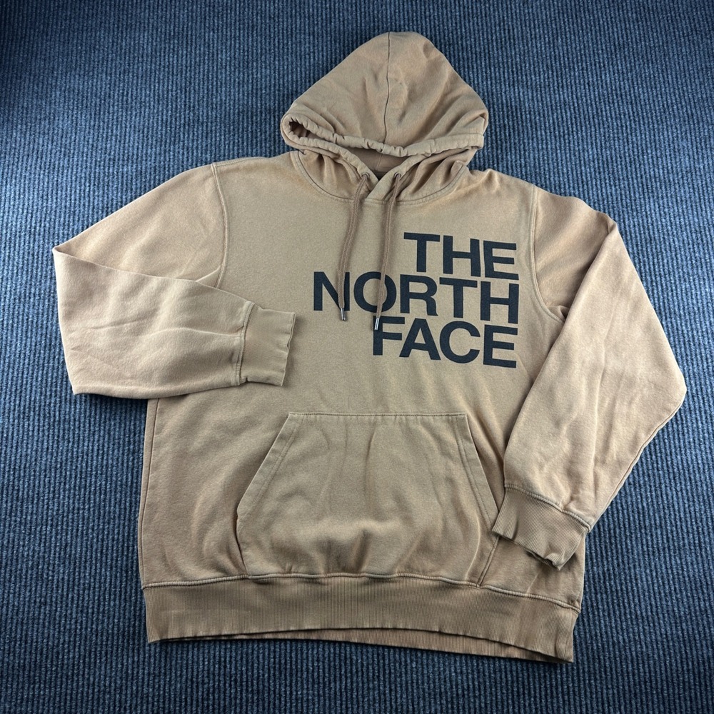 The North Face Mens Graphic Hoodie Tan Brown Large Logo Pullover Sweatshirt L